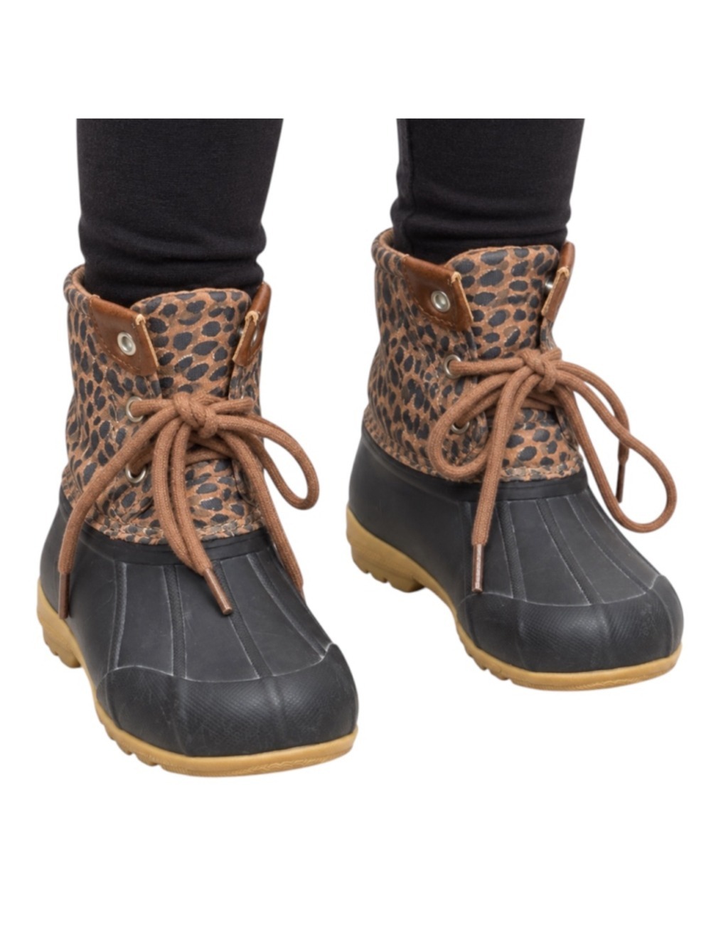Sperry Kids Leopard Print Duck Boots Black Brown Size 10M